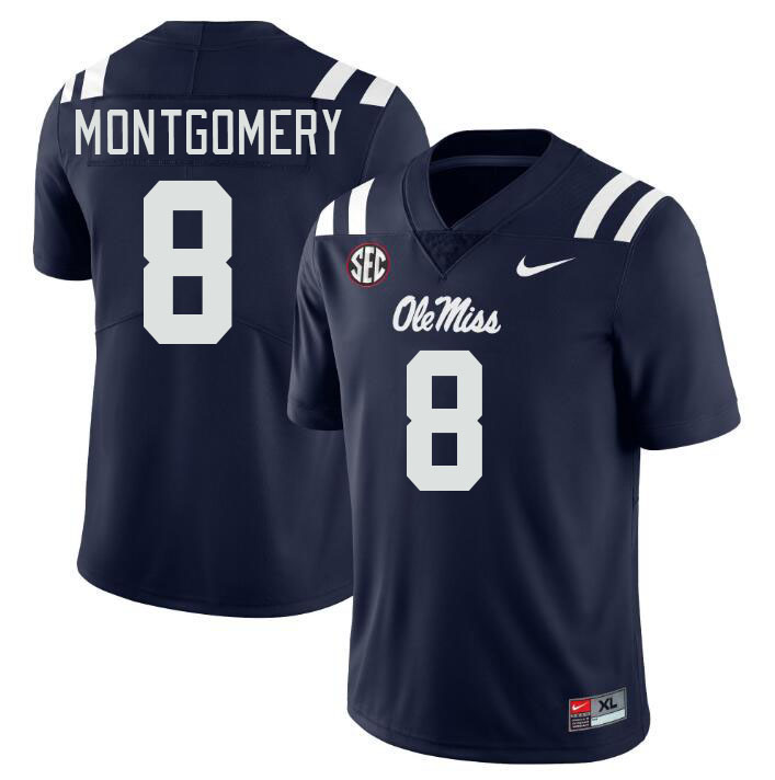 Ole Miss Rebels #8 Monty Montgomery College Football Jerseys Stitched Sale-Navy